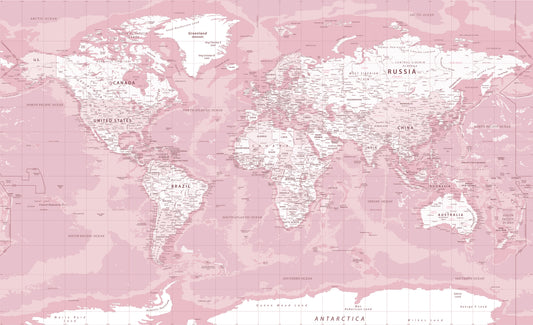 Pink World Map - Pink World Map Wallpaper Mural