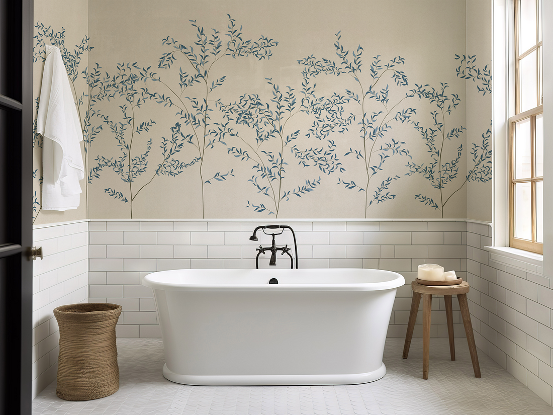 Papier peint mural simple jardin de saules bleus - Removable Wallpaper (Peel & Stick)