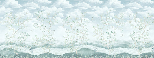Rhea Chinoiserie Blue Trees Wallpaper Mural Full Artwork