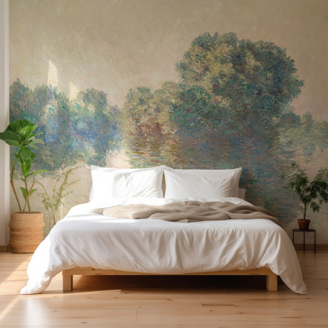 Peinture à l'huile vintage verte riverside papier peint panoramique - Removable Vinyl (Peel & Stick)