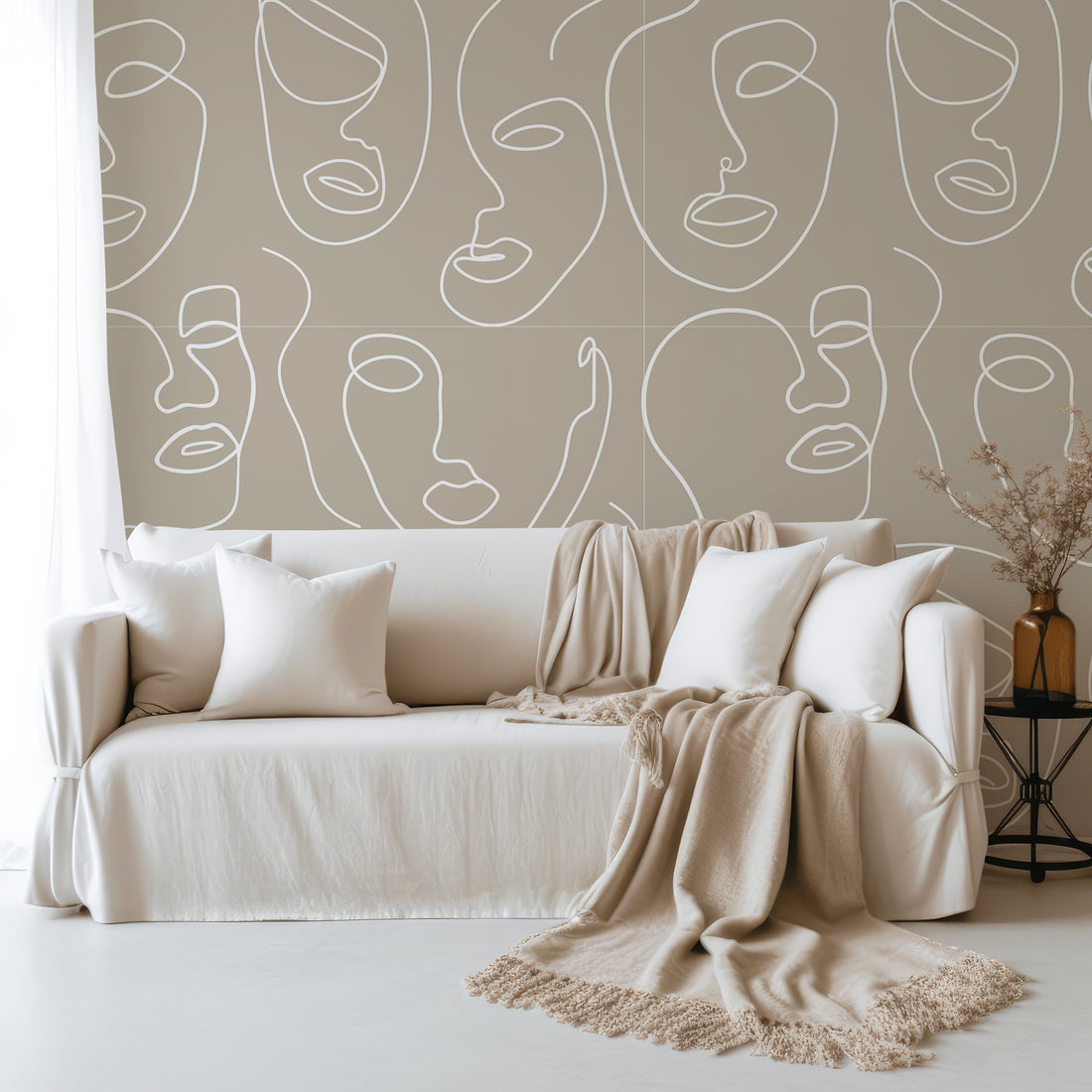 Papier peint Dessin au Trait Abstrait Blanc et Gris - Traditional Wallpaper (Paste-the-wall)
