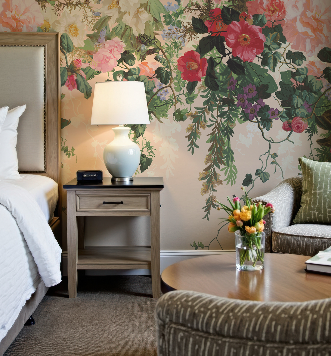 Papier peint mural vintage à fleurs roses - Traditional Wallpaper (Paste-the-wall)