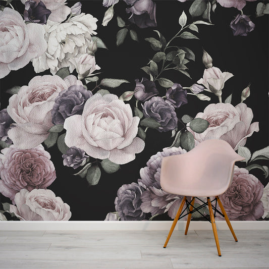 Rose - Pink & Purple Dark Floral Wallpaper Mural