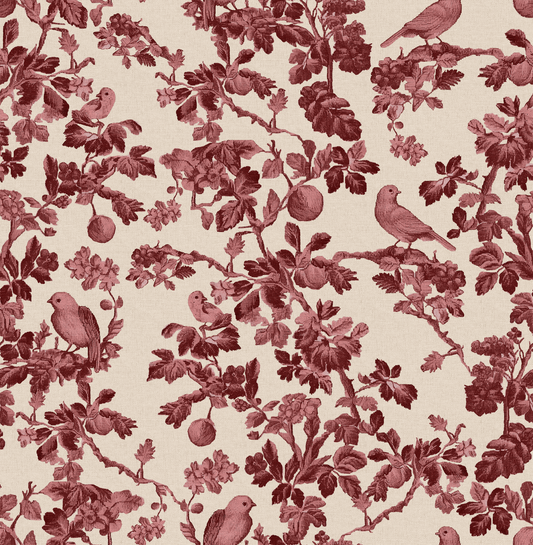 Pattern of birds and branches on a beige background
