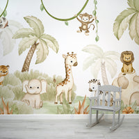 Savannah Joy Wallpaper Mural In Roo With Small Grey Chair