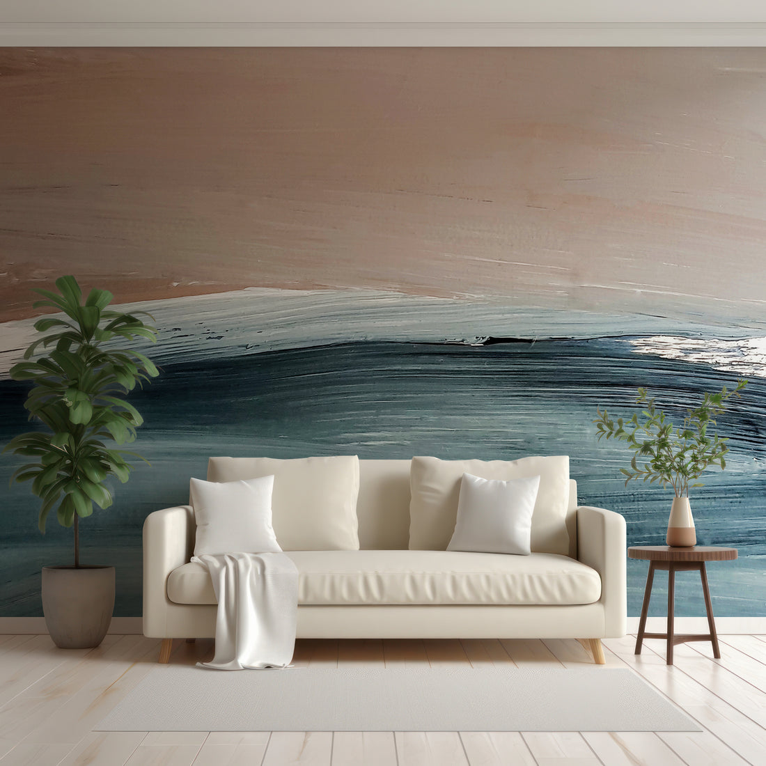 Papier peint panoramique abstrait à coups de pinceau sur les vagues de l'océan - Removable Wallpaper (Peel & Stick)