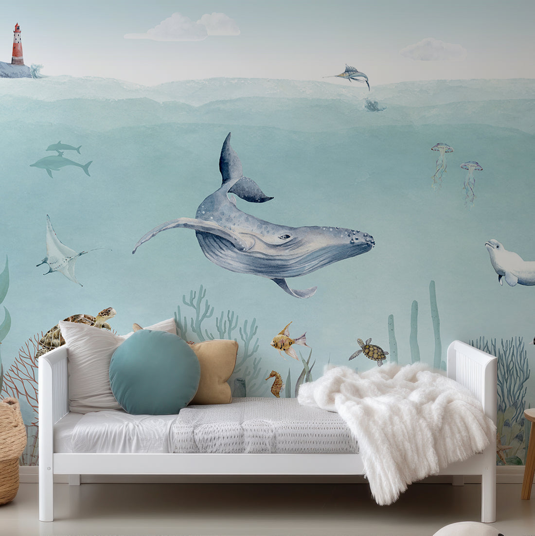 Illustration Aquarelle Sous La Mer - Removable Vinyl (Peel & Stick)