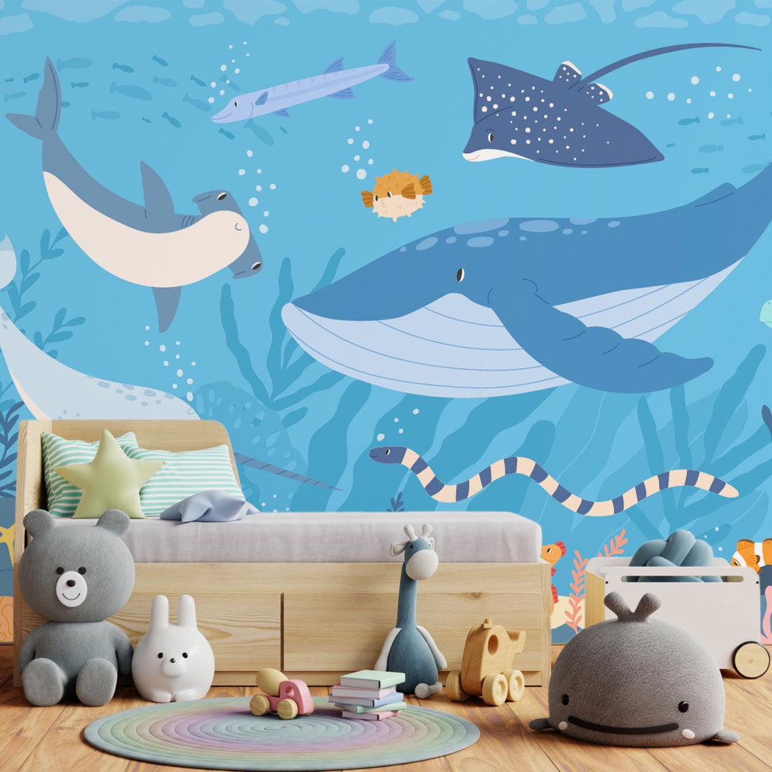 Papier peint mural coloré pour enfants avec la vie marine sous-marine - Traditional Wallpaper (Paste-the-wall)