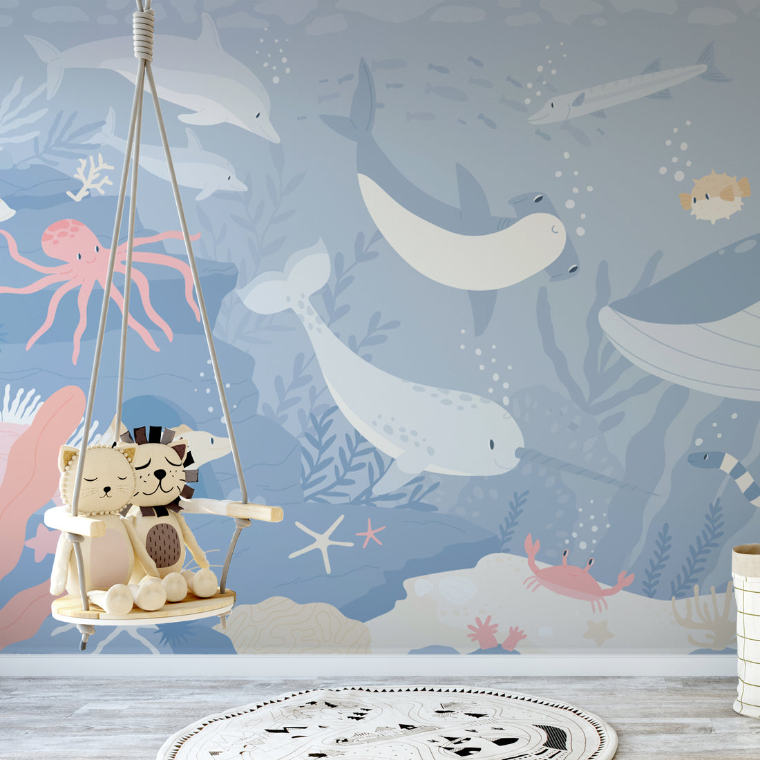 Papier peint mural pour enfants avec la vie marine sous-marine bleue - Traditional Wallpaper (Paste-the-wall)