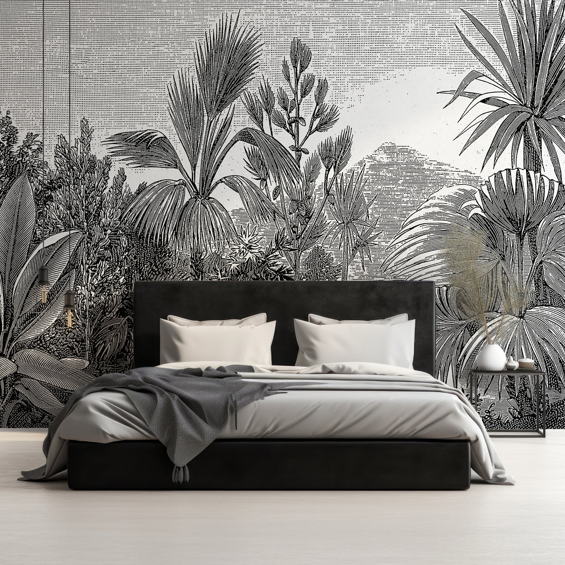 Papier Peint Panoramique Eau-Forte Tropicale Vintage - Removable Vinyl (Peel & Stick)