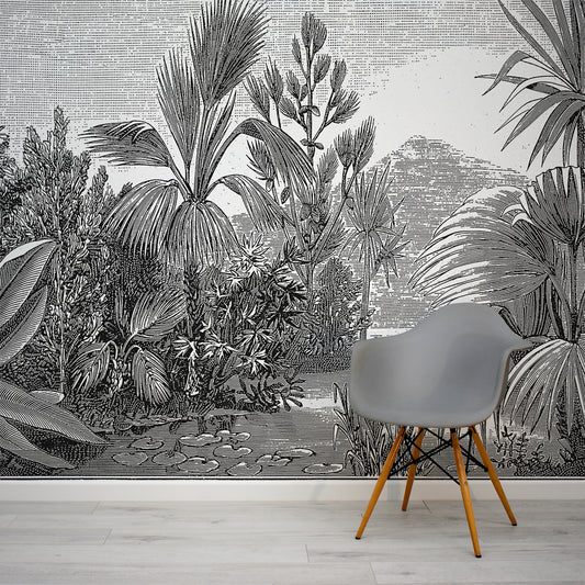 The Tropics Wallpaper In Room With Grey Chair
