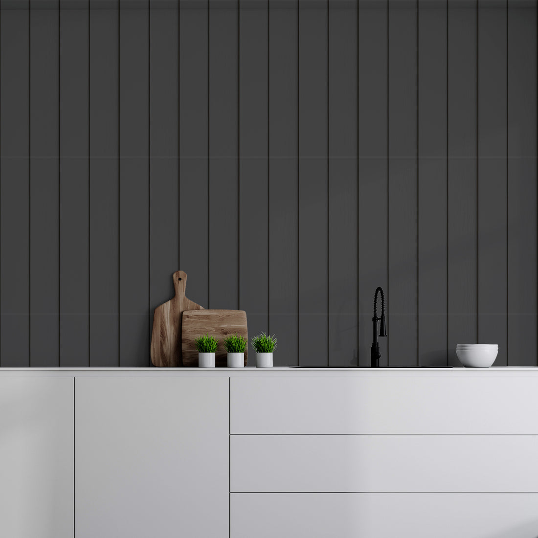 Papier peint effet lattes verticales en bois noir - Removable Vinyl (Peel & Stick)