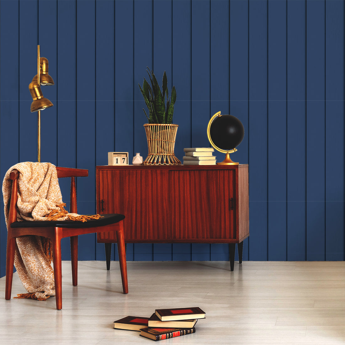 Papier peint à lattes verticales en bois bleu marine - Removable Wallpaper (Peel & Stick)