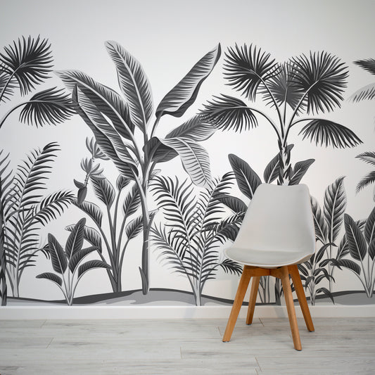 Tropical Forest Wallpaper Mural In Room With Grey Chair