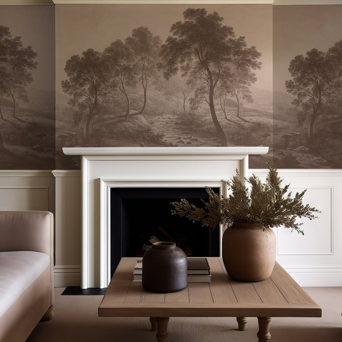 Papier peint mural représentant un paysage forestier brun automnal - Traditional Wallpaper (Paste-the-wall)