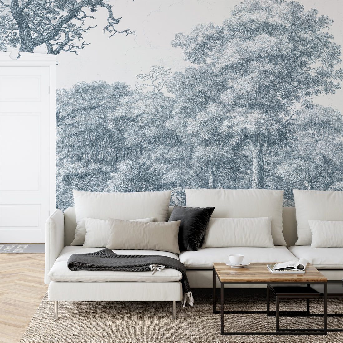 Papier Peint Panoramique Anglais Gravé Bleu Campagne - Removable Wallpaper (Peel & Stick)