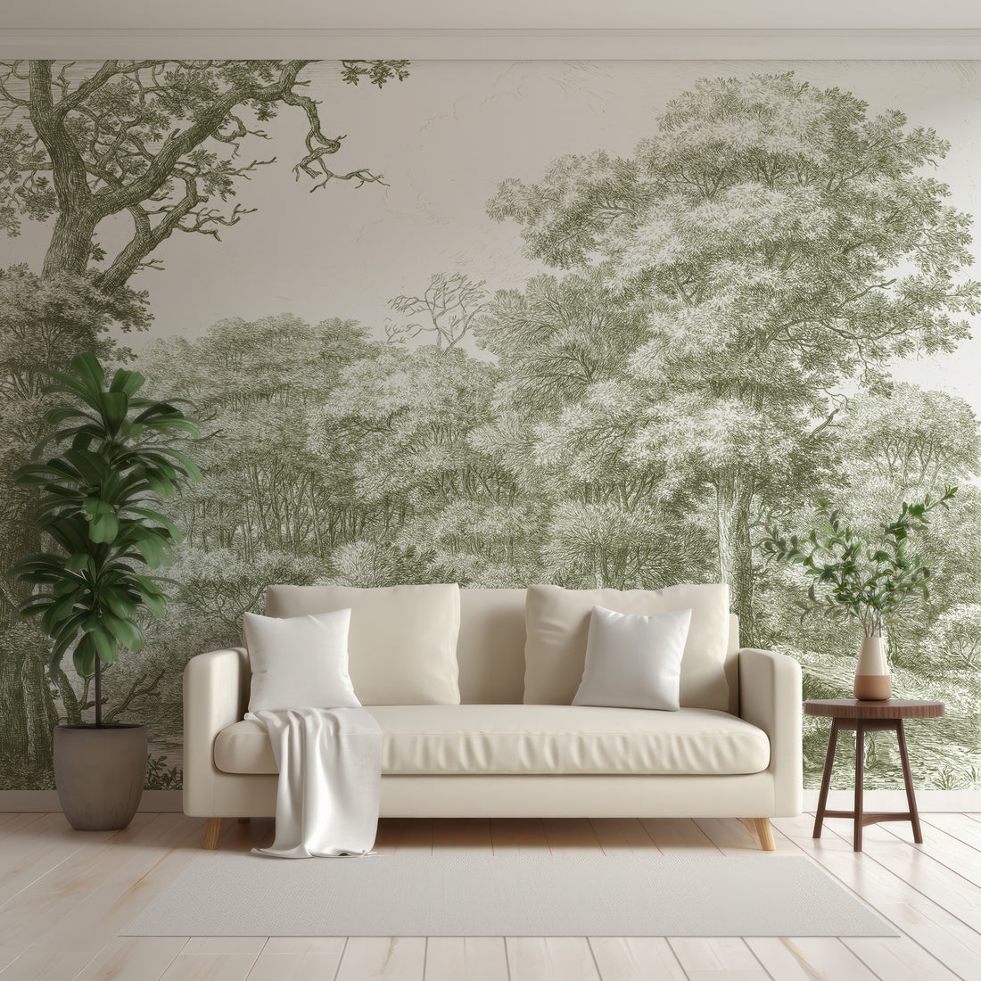 Papier Peint Panoramique Gravé Anglais Campagne Verte - Removable Vinyl (Peel & Stick)