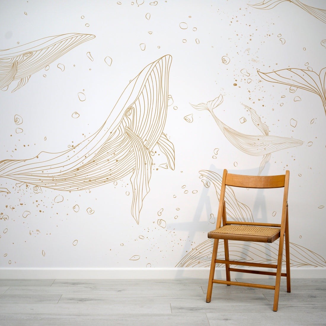 Papier Peint Panoramique pour Enfants Baleines Dorées de l'Océan - Removable Wallpaper (Peel & Stick)