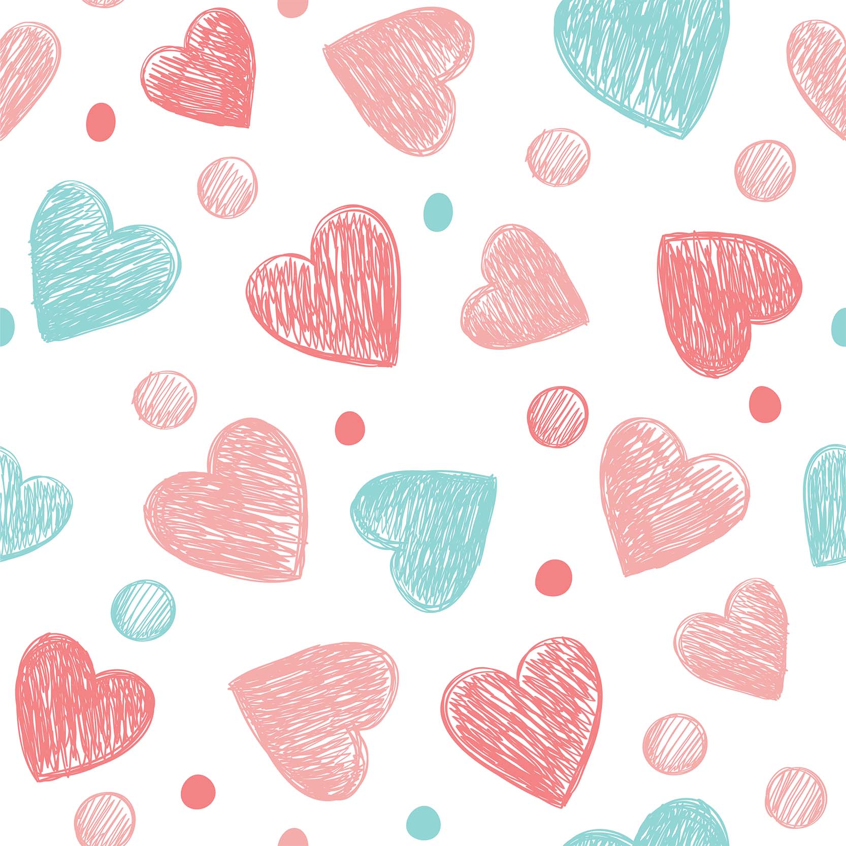 Amelia - Pink and Turquoise Heart and Polka Dot Wallpaper Mural