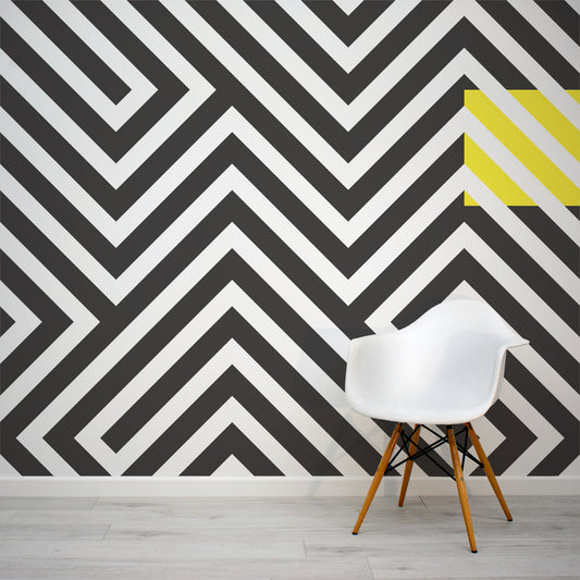 Black and white angular geometric wall mural by WallpaperMural.com