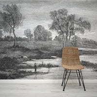 Angus - Papier Peint Panoramique Vintage Gravure Rivière