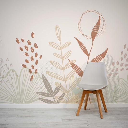 Ava neutral beige brown leafy wall mural wallpaper perfect for a children's bedroom or nursery. Created by WallpaperMural.com
