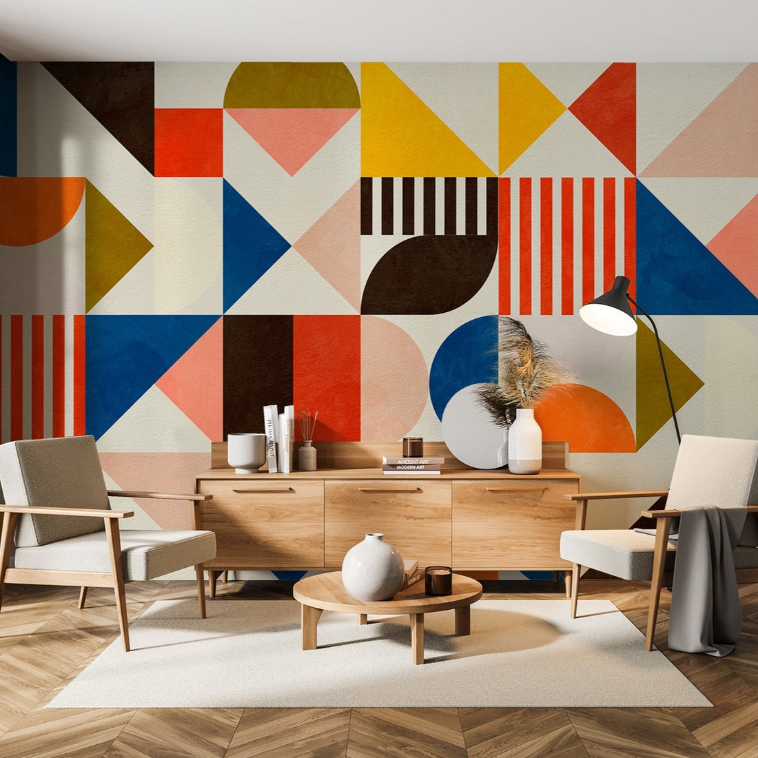 Papier Peint Fresque Collage de Formes Abstraites - Removable Wallpaper (Peel & Stick)