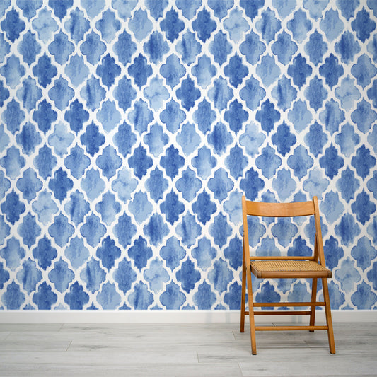 Blue Watercolour effect pattern wall mural  by WallpaperMural.com
