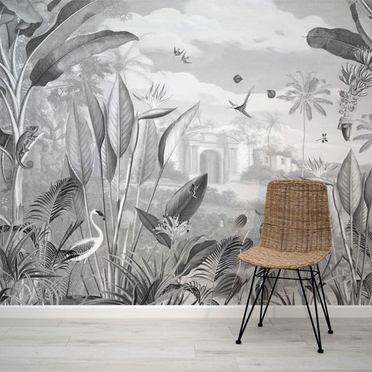 Botanical Beauty Monochrome tropical scene wall mural