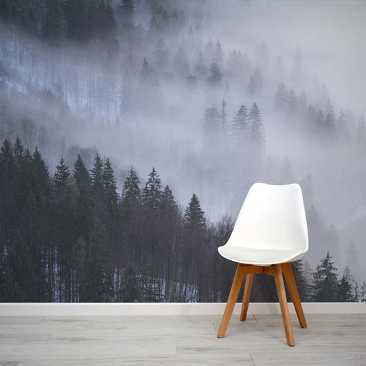 Corality misty woodland forest wall mural wallpaper by WallpaperMural.com