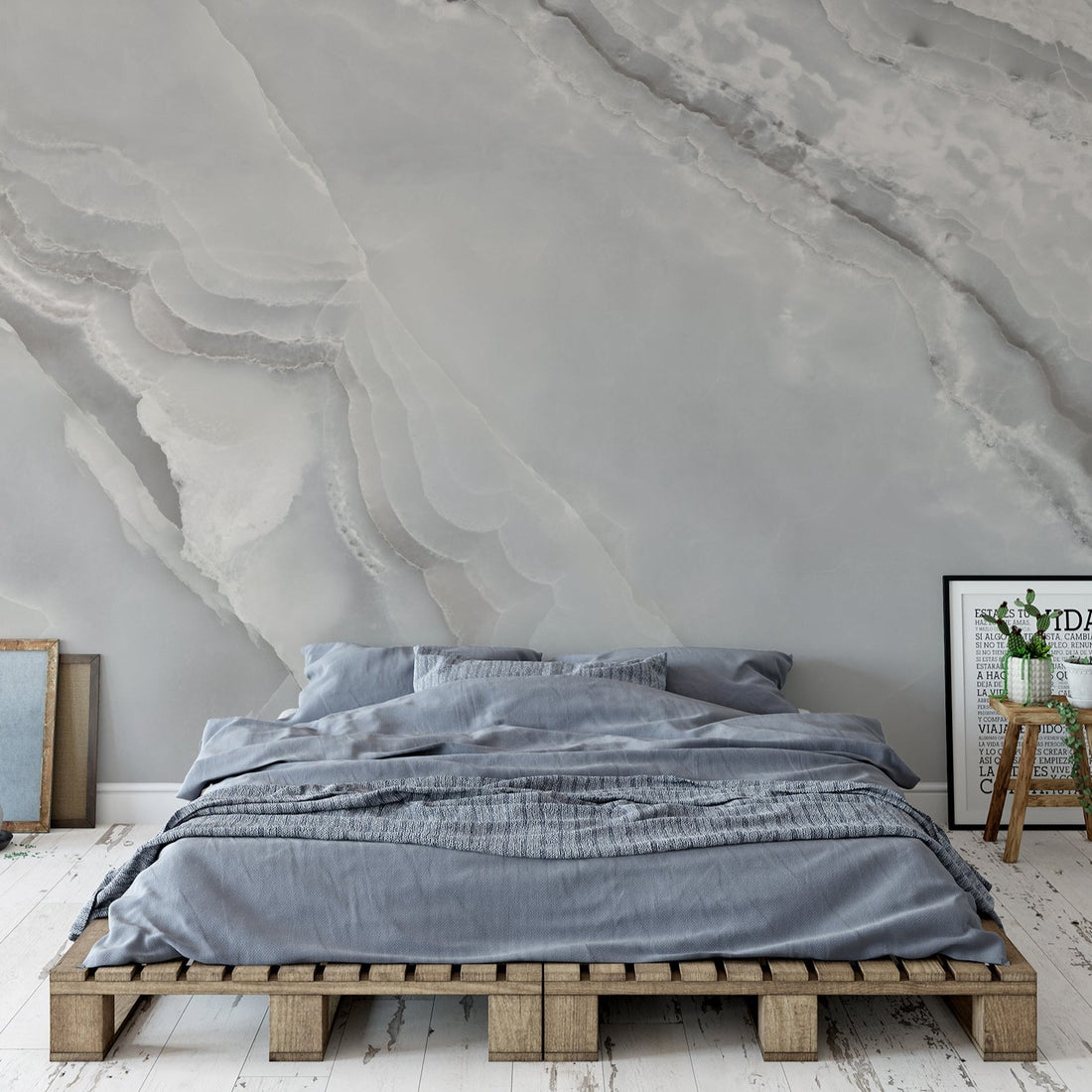 Papier Peint Fresque Marbre Gris - Removable Vinyl (Peel & Stick)