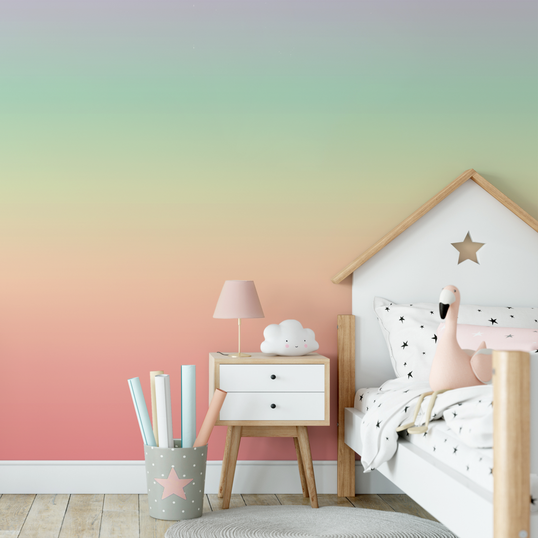 Papier Peint Ombré Arc-en-Ciel Pastel - Removable Wallpaper (Peel & Stick)