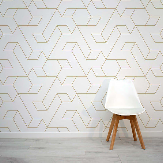 Gold and white geometric wall mural by WallpaperMural.com