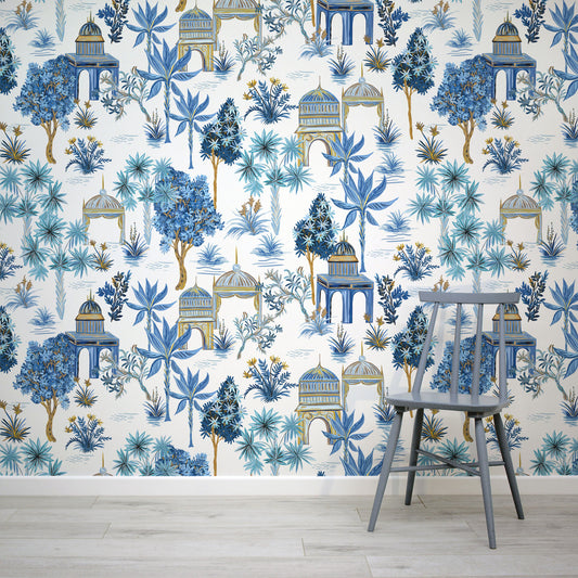 Blue and Gold Royal Chinoiserie Wallpaper Mural