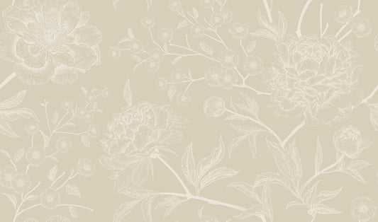 Beige Botanique Subtil - Papier Peint Panoramique Floral Beige Subtil