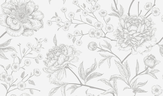 Gris Botanique Subtil - Papier Peint Panoramique Floral Détaillé Gris Subtil