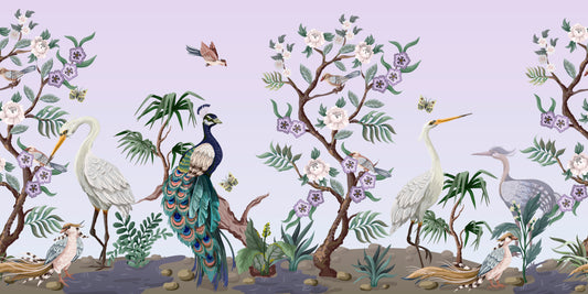 Violet Oasis Purple Chinoiserie Birds & Flowers Wallpaper Mural